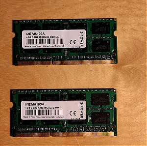 Μνήμη 2x4GB DDR3 1333MHZ SI DIMM