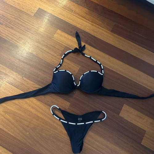Med bikini black with silver rhinestones like new