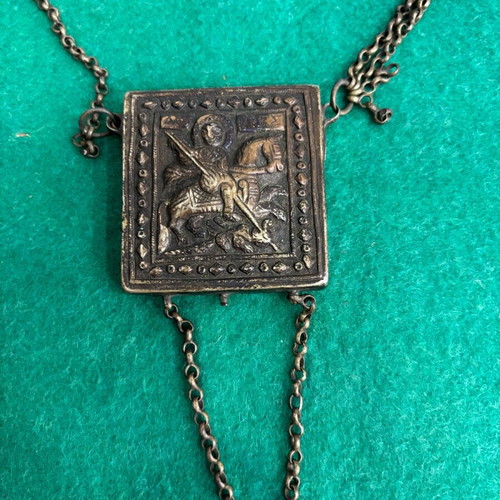 Saint George silver amulet used with chain and missing lid