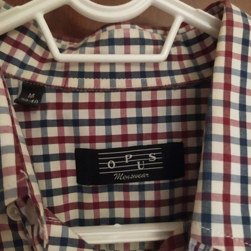 Men's dress shirt, white and blue, size M