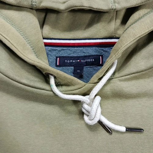Tommy Hilfiger Olive Green Embroidered Spellout Hoodie Size XL Like New