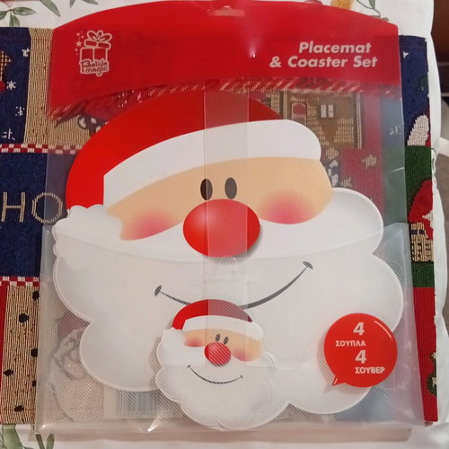 Christmas placemat and coaster set with Santa Claus, new, 8 pieces