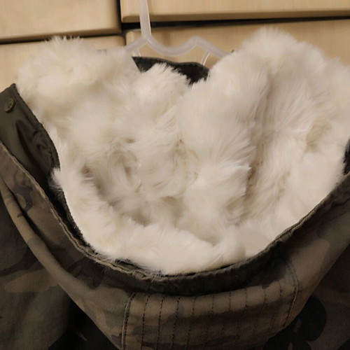 Denim camouflage parka jacket like new with fur, size M oversized