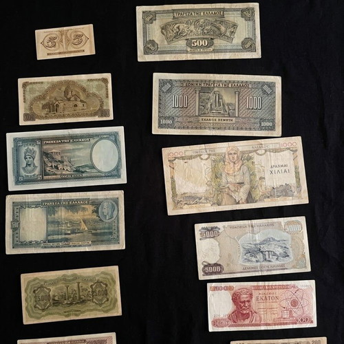 Collection of 12 Rare & Collectible Greek Drachma Banknotes 1926-1978