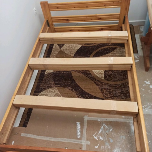 Wooden semi-double bed used with mattress and drawer