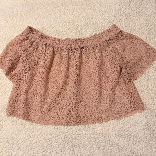Zara top with perforated design and off-shoulder style, like new, size L/XL, beige