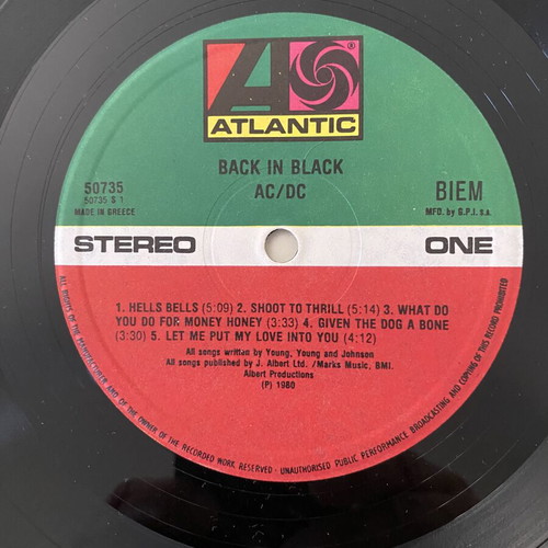 AC/DC Back In Black Vinyl LP Album near mint metal