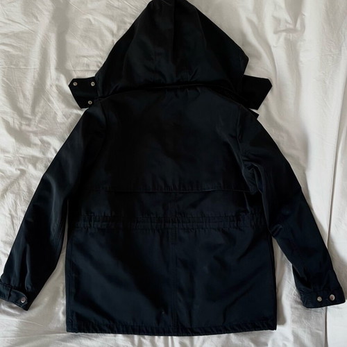 Zara black parka with blue satin lining and detachable hood size L