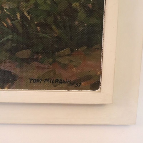 Tom Milbank Signed Painting Landscape with Stone Bridge like new