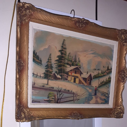Signed painting in vintage carved frame like new