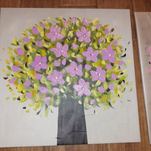 Paintings used with flowers, set of 3, acrylic on wood