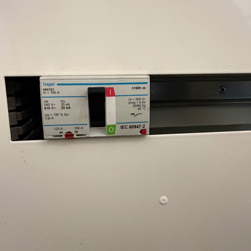 Hager 160A Three-Phase Electrical Distribution Panel like new, metal
