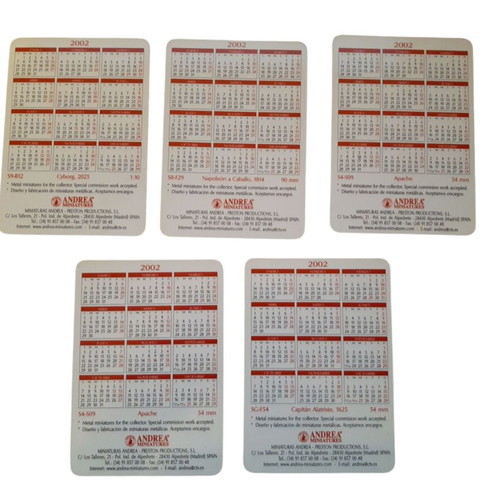 Andrea Miniatures 2002 calendars used, set of 5