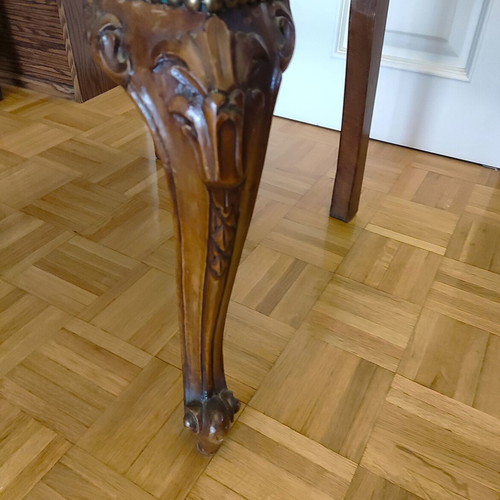 Set of 2 handmade office armchairs used, solid walnut wood with carvings