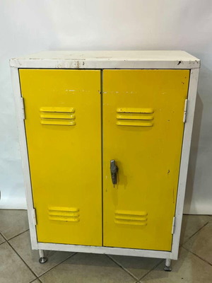Metal outdoor cabinet with yellow doors and white frame 100x70x41