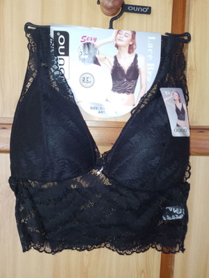Lace top bra with padding and free pouch new, black, size S/M