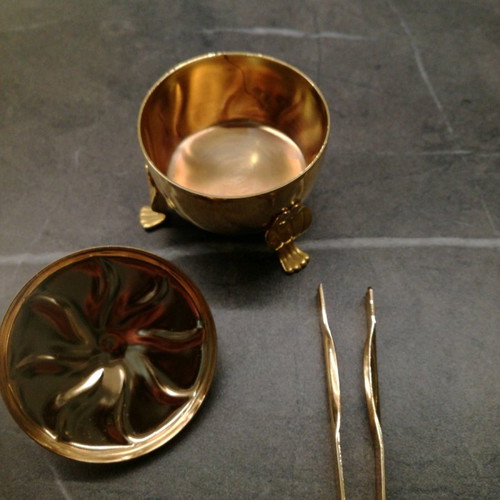 Serving set used, 14 pieces, silver-plated and gilded