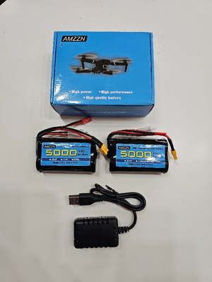 AMZZN 7.4V 5000mAh 2S Li-Ion батерии, комплект 2 броя с 2-в-1 USB зарядно за RC предаватели