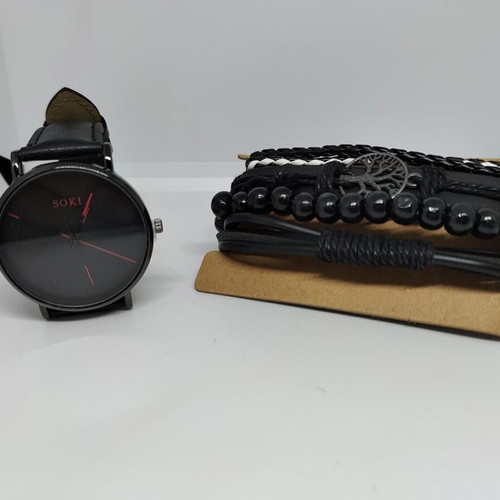 SOKI Men's Watch and 4 Handmade Leather Bracelets Set new