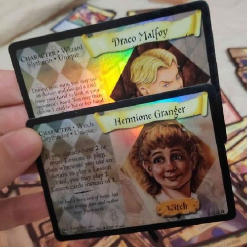 Harry Potter CCG cards used, Malfoy and Hermione foil, 2001