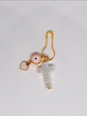Martyrika baptism souvenirs pack of 30, gold with beads, heart, pink eye, cross