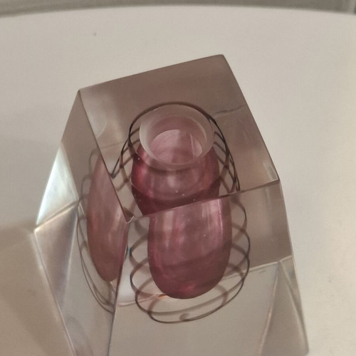 Art Glass Solid Dip Pen and Holder Deep Pink Spiral Used