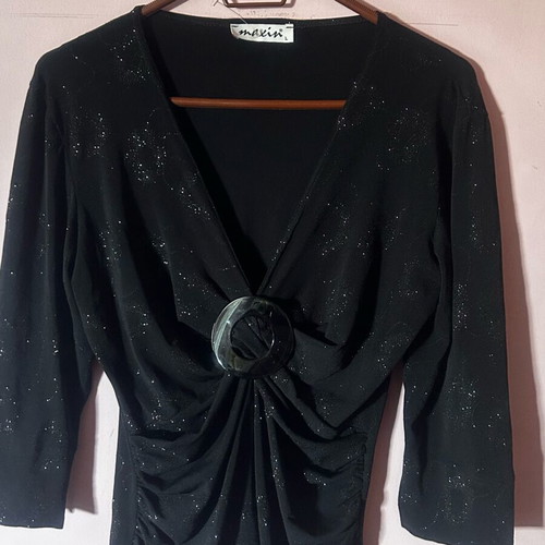Midi blouse black new with decorative buckle