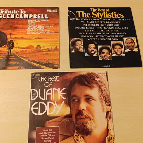 Set of 3 used vinyl records with The Stylistics, Glen Campbell, Duane Eddy