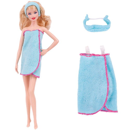 Blue Bath Doll Dress with 11 Bath Accessories new