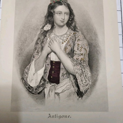1832 Antigone theatrical costume used hand-colored chalcography 16x23 cm