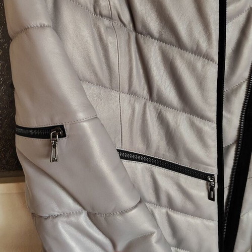 Winter leather jacket for women, gray pearl color, natural leather