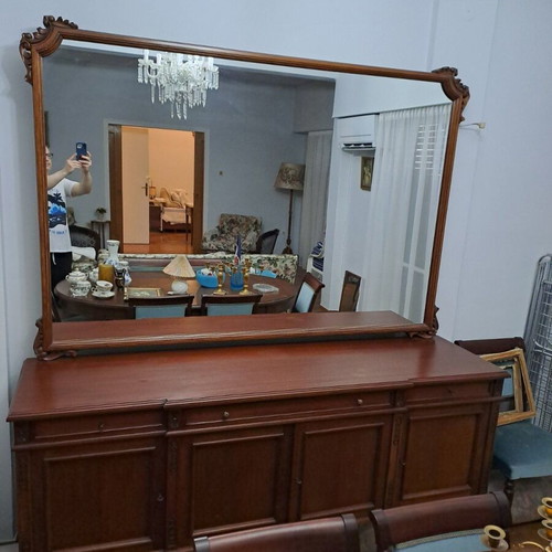 Classic vintage solid wood buffet with large mirror used