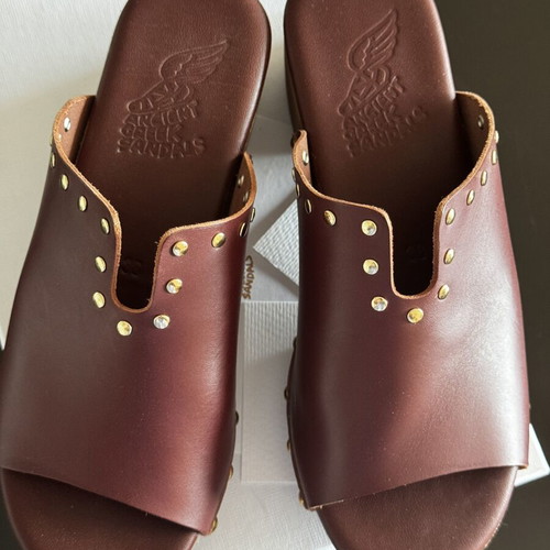 Ancient Greek Sandals leather clogs, brown, size 38