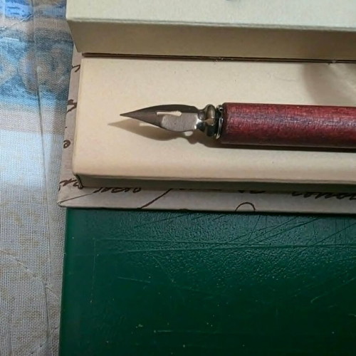 Writing pen gift set with wooden pen and ink bottle