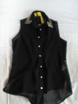 Sabra sleeveless shirt blouse with studded collar, black