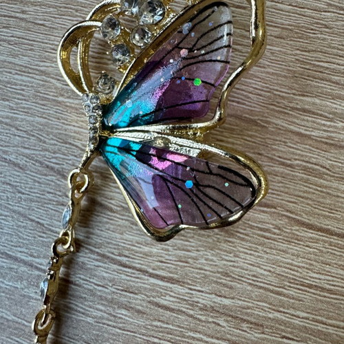 Butterfly brooch new with liquid glass and gold tone