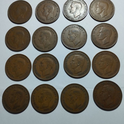 One Penny Coins Great Britain lot of 16 like new 1937-1948