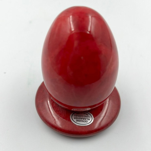 Alabaster red egg with silver decoration and base, new