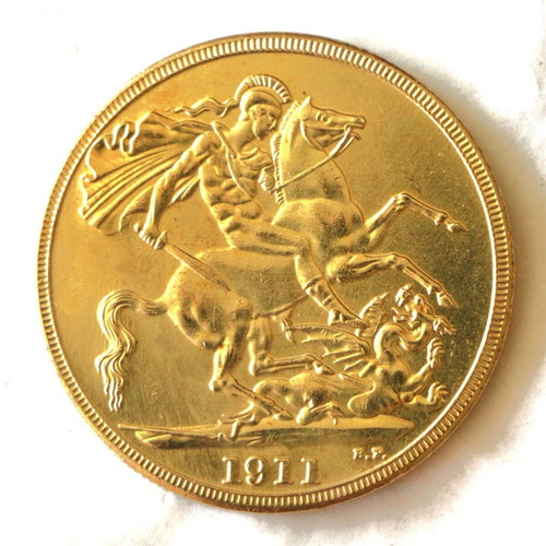 Gold Plated George V English Five Pound Coin with Luxury Case