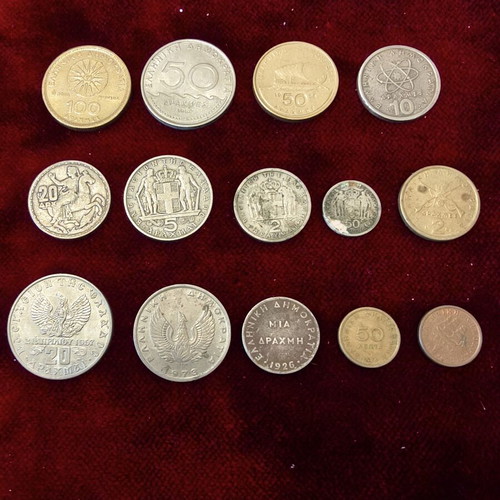 Collection of 14 Greek commemorative and collectible drachma coins