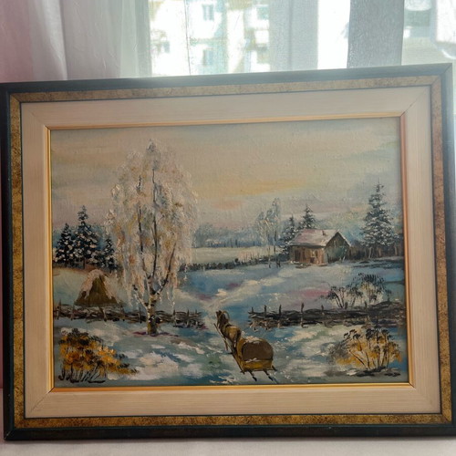 Vintage oil paintings set of 2, like new, winter and spring landscapes