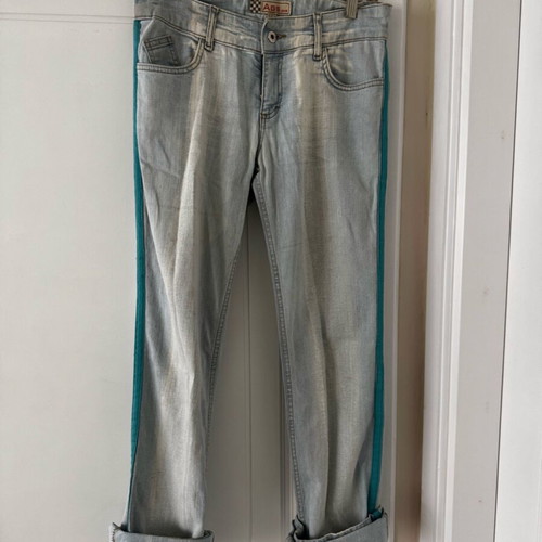 Jeans pants used with blue stripe, size S