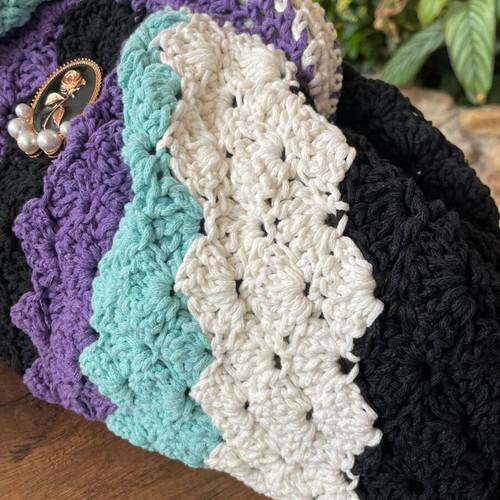 Large colorful hand-knitted cotton yarn bag new