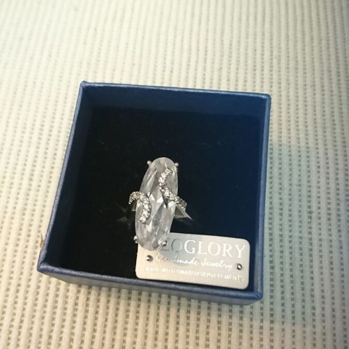 Neoglory silver ring new with Swarovski and large oval crystal