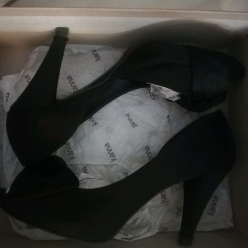 Nak satin stiletto shoes used, leather inside, 9cm heel, black
