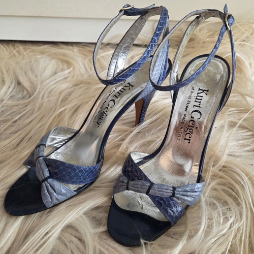 Kurt Geiger Bond Street Blue Snakeskin Strappy Heeled Sandals used
