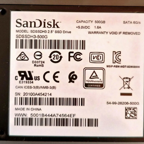 Sandisk Ultra 3D 500GB SSD 2.5" used