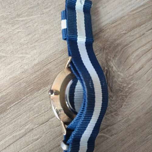 WatchMe watch with fabric strap used, white and blue