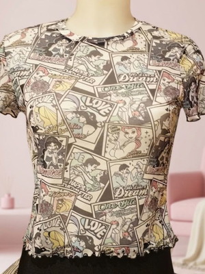 Bershka Disney Princess мрежест топ като нов, многоцветен размер М