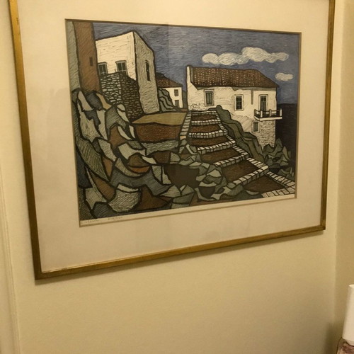 Collectible lithograph by Giorgos Sikeliotis used with frame